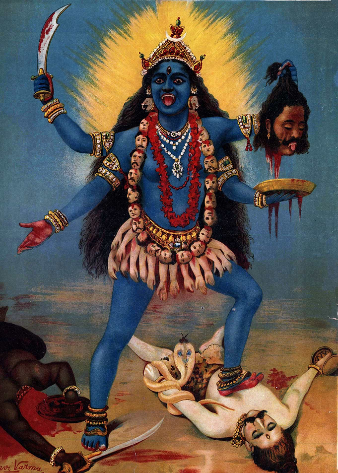 Kali trampling Shiva