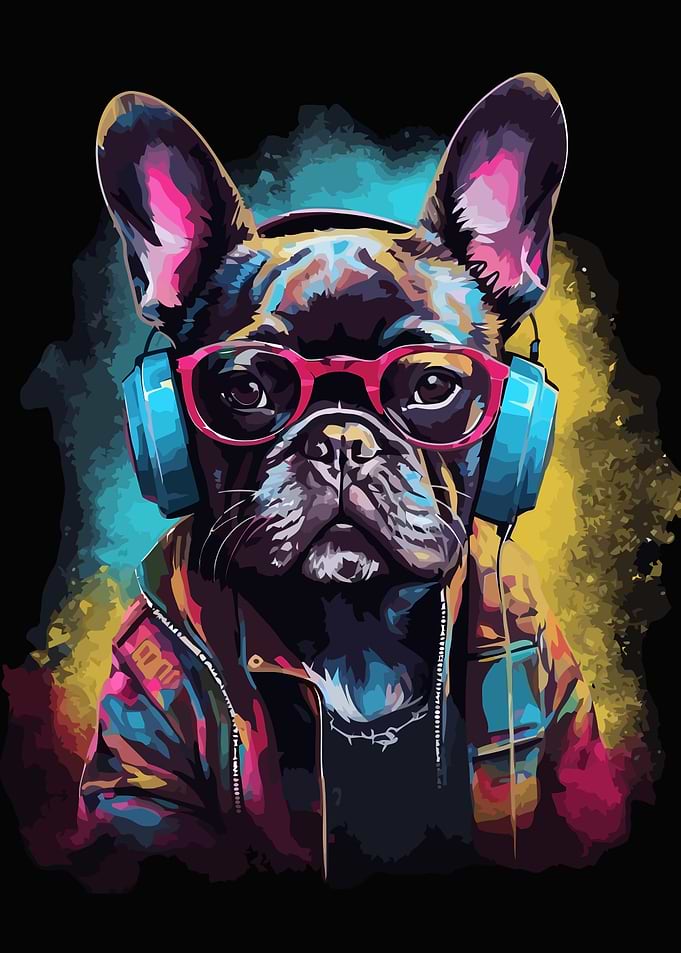 French Bulldog with Headphones