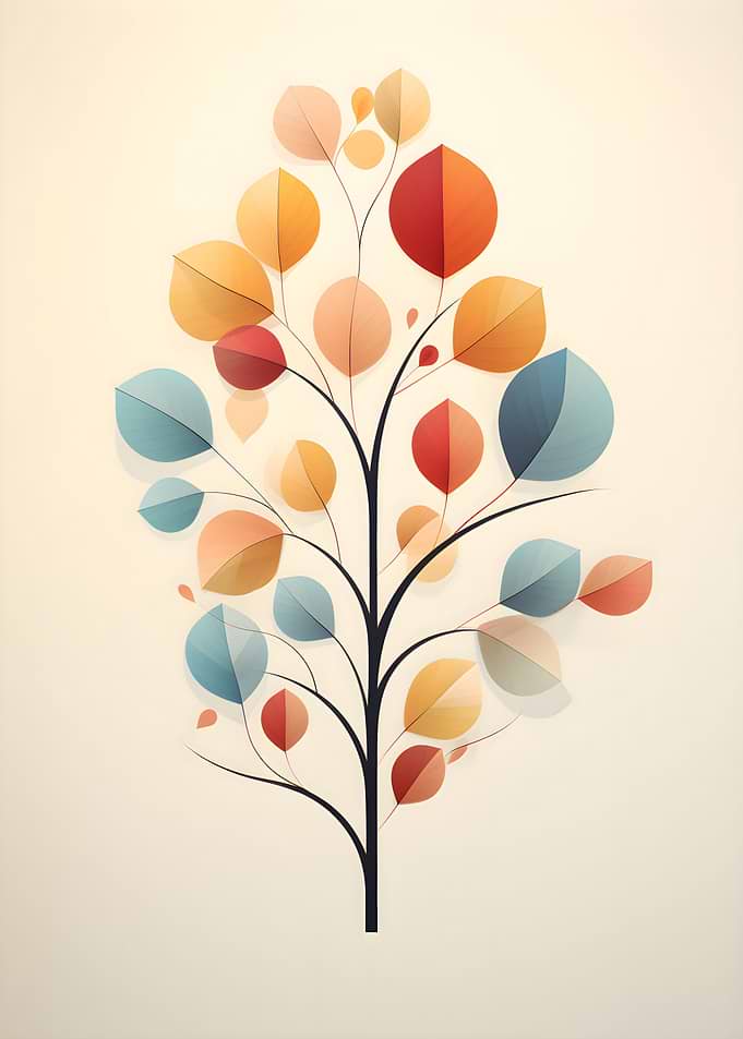Abstract Tree with Colorful Leaves