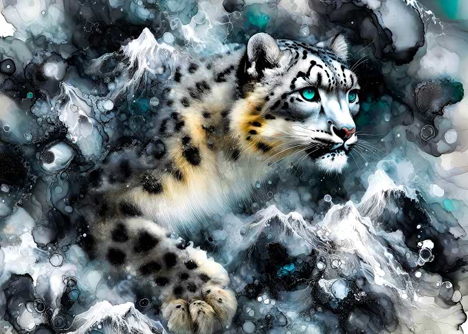 Snow Leopard in Mountains