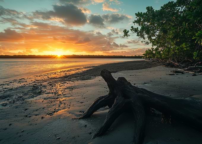 Sunset Beach with Driftwood