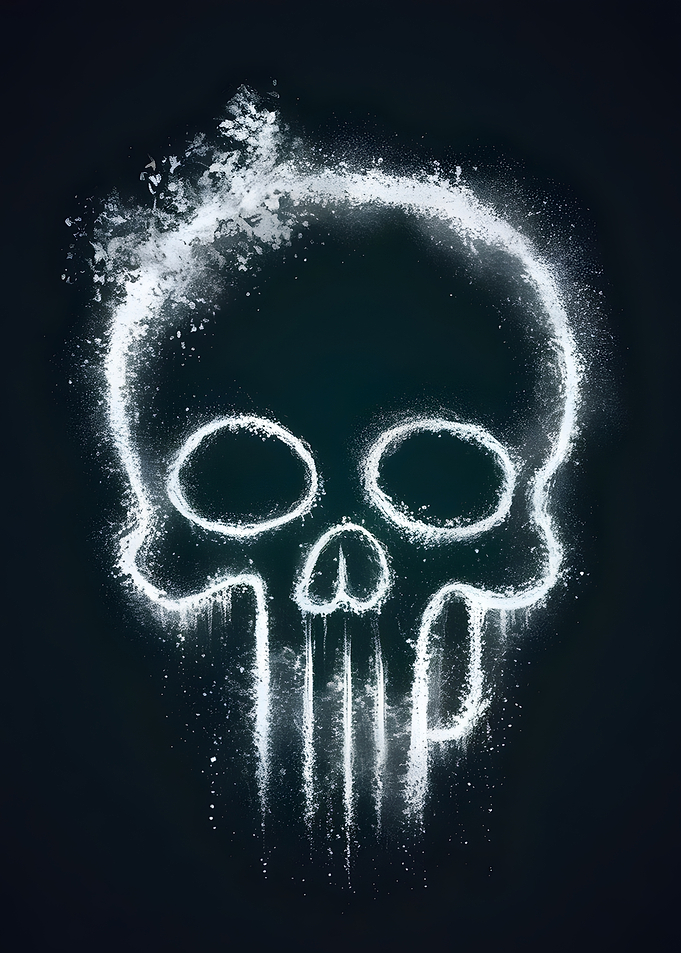 White Ghost Skull on Black