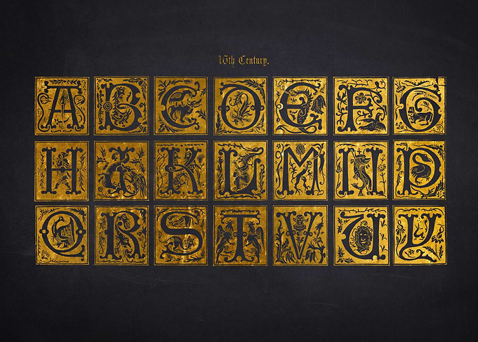 16th Century Gold Alphabet Print