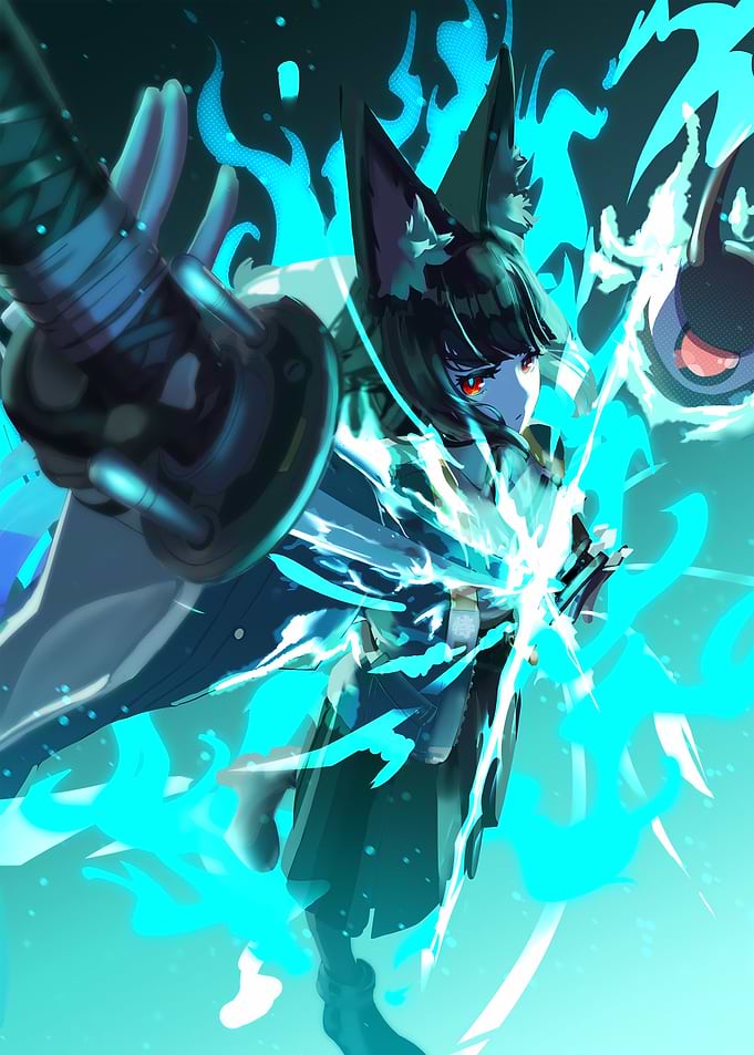 Girl with Blue Flames