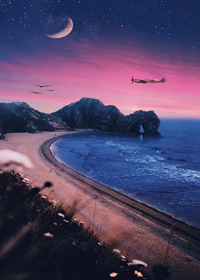 Night Flight Over the Coast