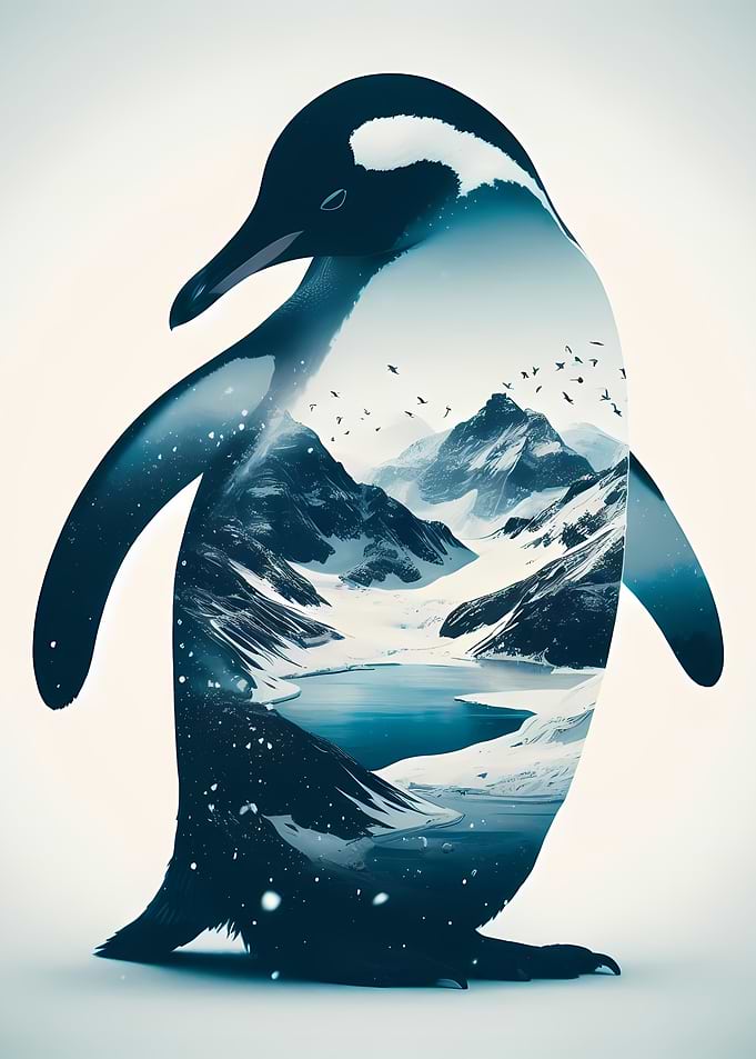 Penguin with Mountain Landscape