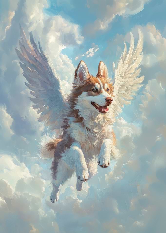 Husky Angel | Pet Loss Tribute Art | Angel Dog in the Clouds