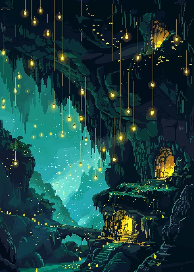 Retro Fantasy Cave Lights Pixel Art