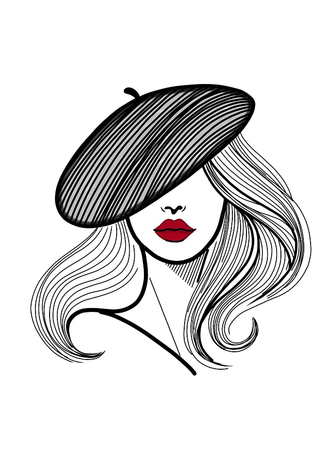 Woman in Beret Line Art