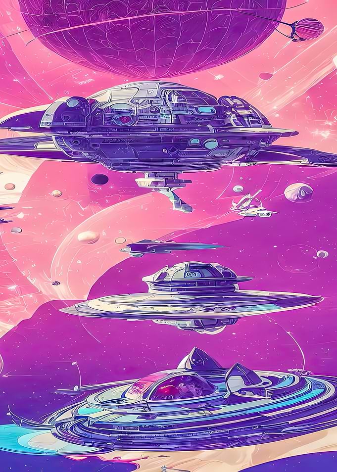 Spaceship Fleet in Purple Nebula