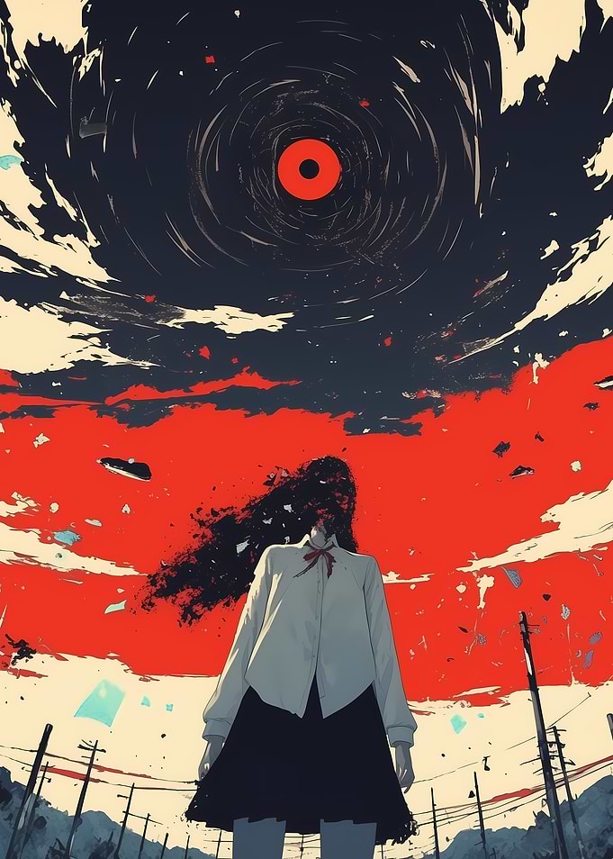 Anime Girl in Red Sky