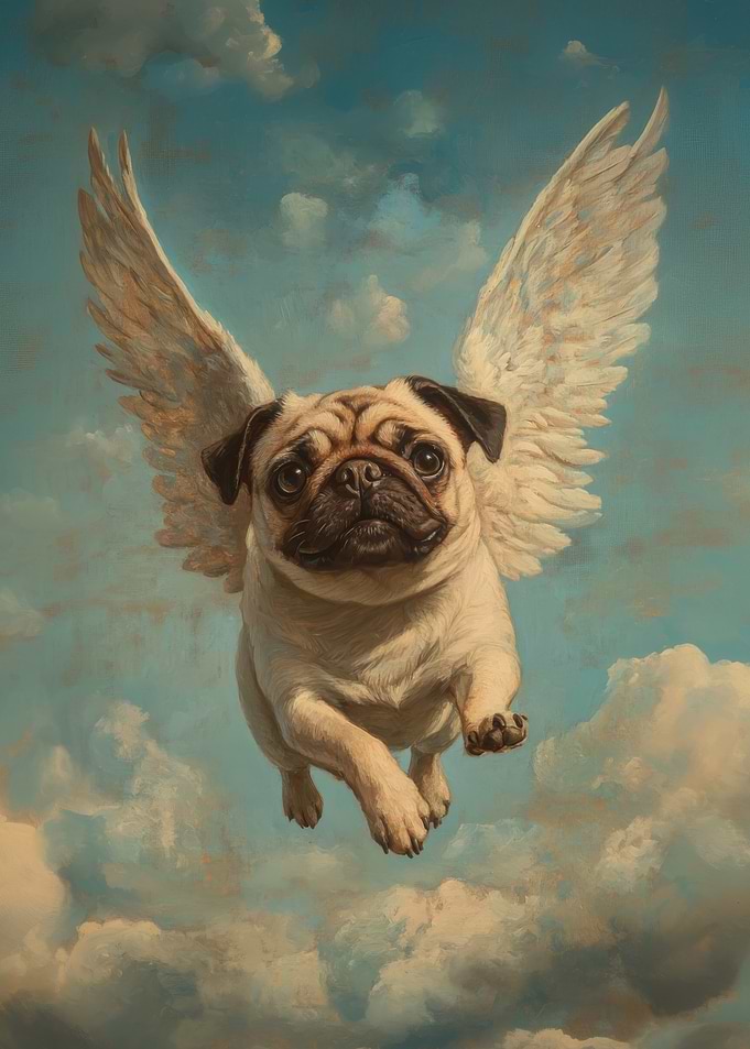 Pug Angel | Dog Loss Tribute Print | Flying Pug with Wings