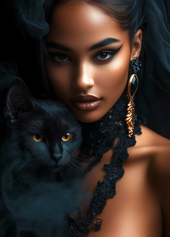 Woman with Black Cat