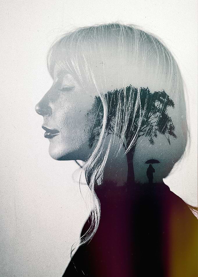 The Growth Within: Surreal Double Exposure Artwork of Nature and Reflection