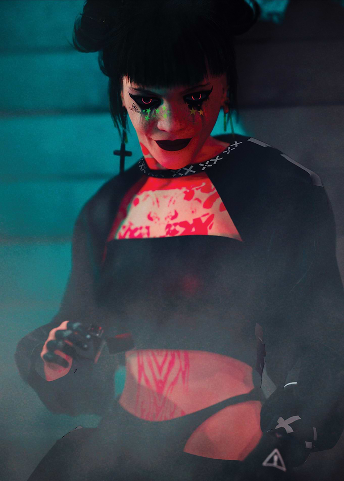 Cyberpunk Female Character - Smug/emo/goth-ish - Deadmeat