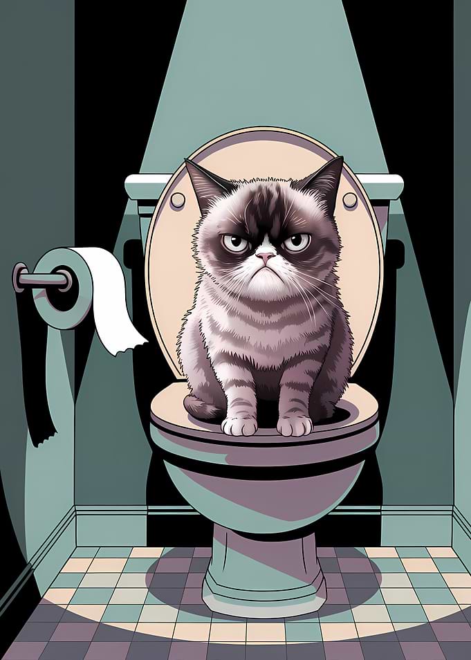 Cat on Toilet Bathroom Art