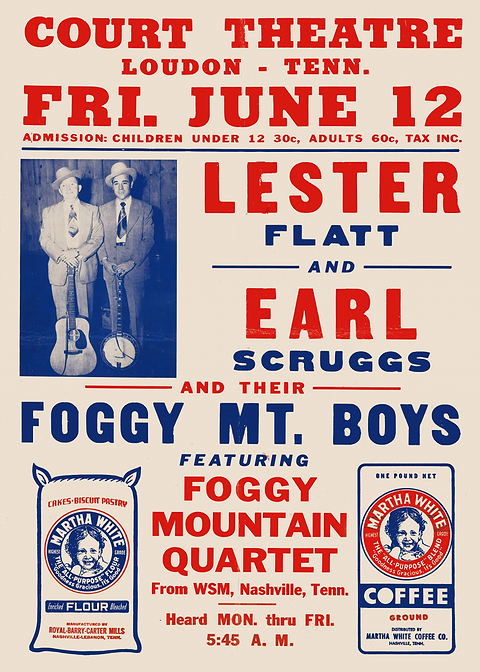 Lester Flatt & Earl Scruggs Concert Poster — retro concert bill printed on metal