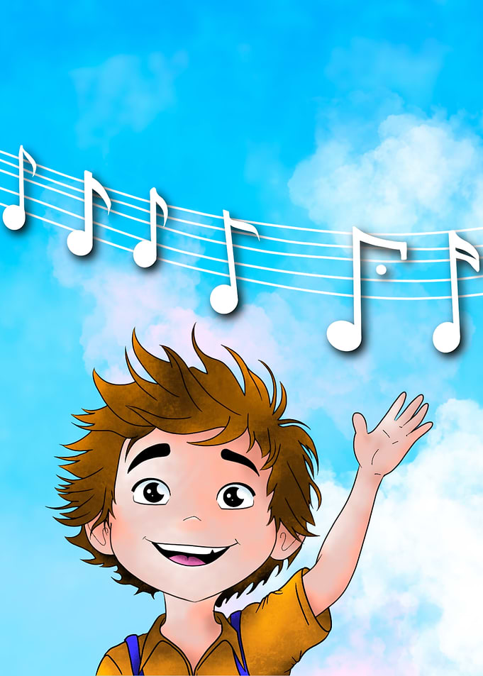Smiling Boy with Music Notes