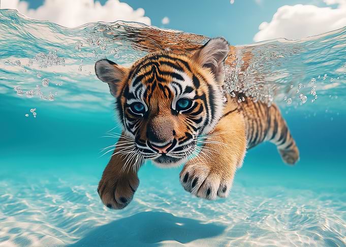 Tiger Cub Swimming Underwater Wildlife Photo