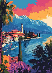 Beautiful Italian Lake Sunset Travel Minimalist Art