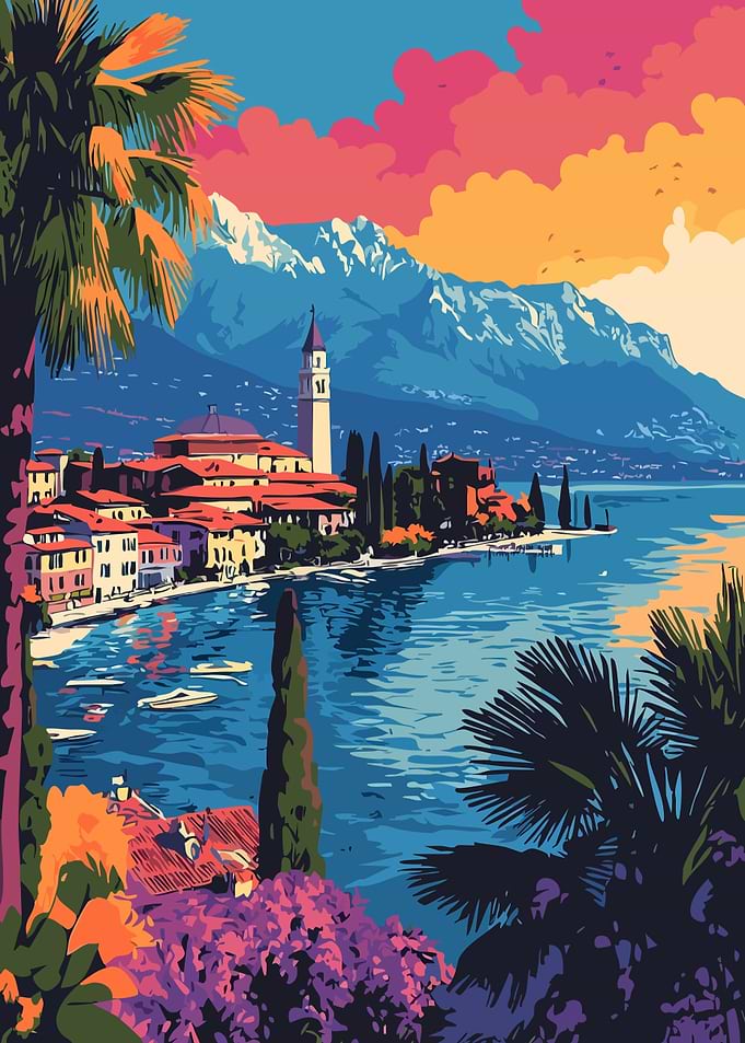 Beautiful Italian Lake Sunset Travel Minimalist Art