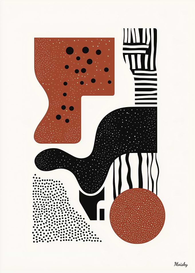 Terracotta & Black Abstract Minimalist Art – Modern Decor