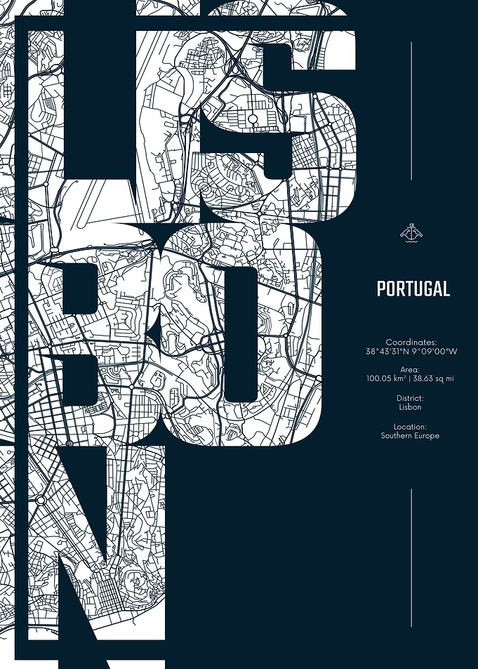 Lisbon City Map Typography