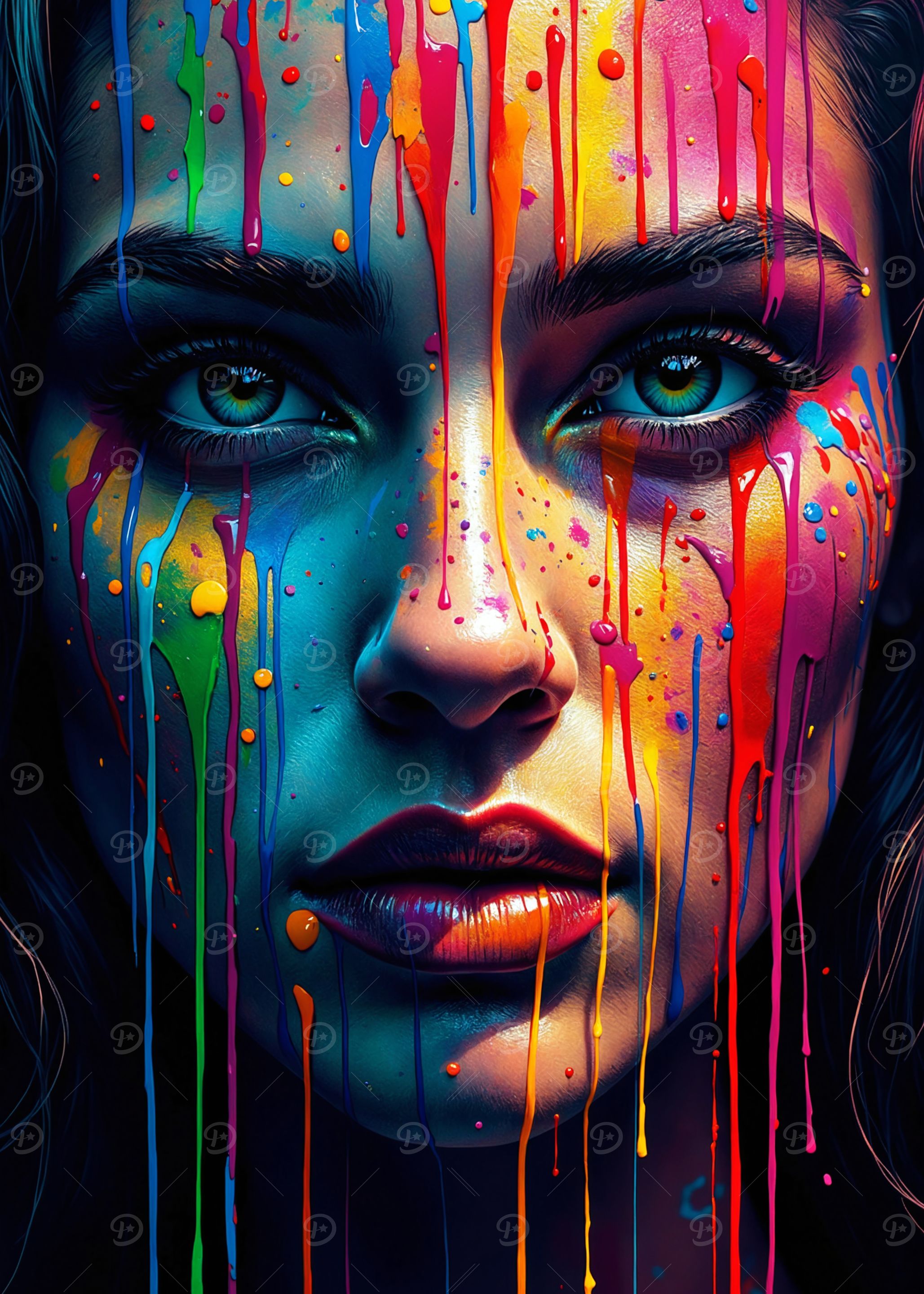 Colorful Dripping Paint Face