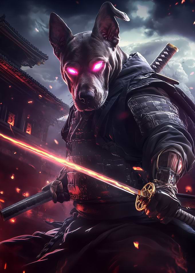 Dog Basset Hound Samurai Warrior