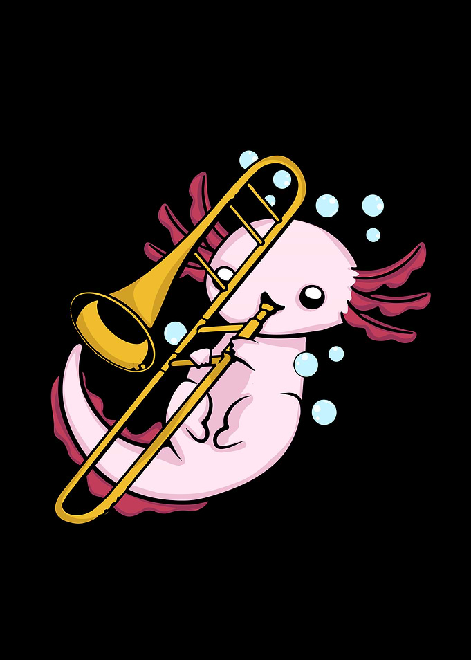 Axolotl Playing Trombone Kids Marching Band Trombone