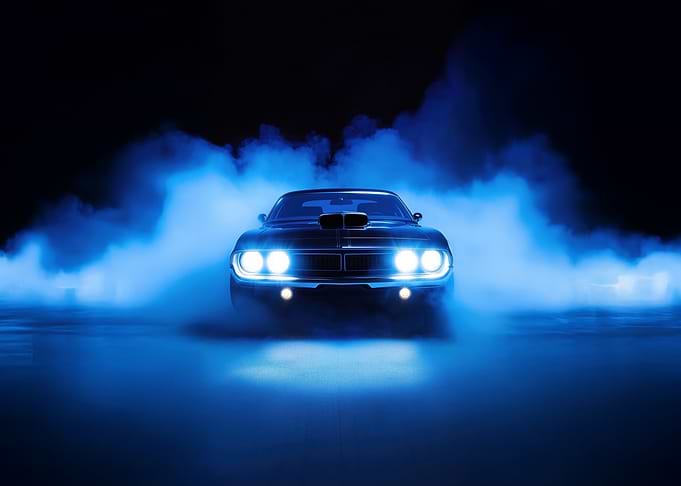 Classic Car in Blue Smoke