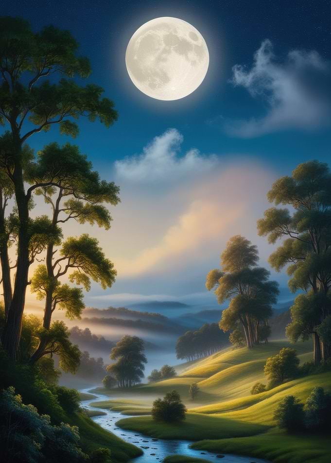 Moonlit Forest Stream