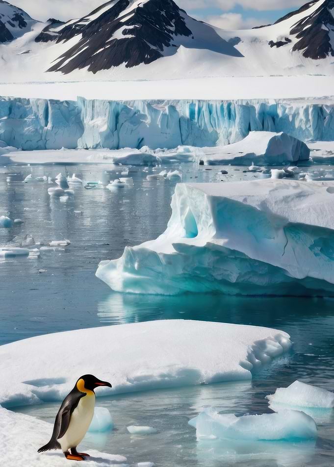 Penguin on Iceberg in Antarctic Polar Desert