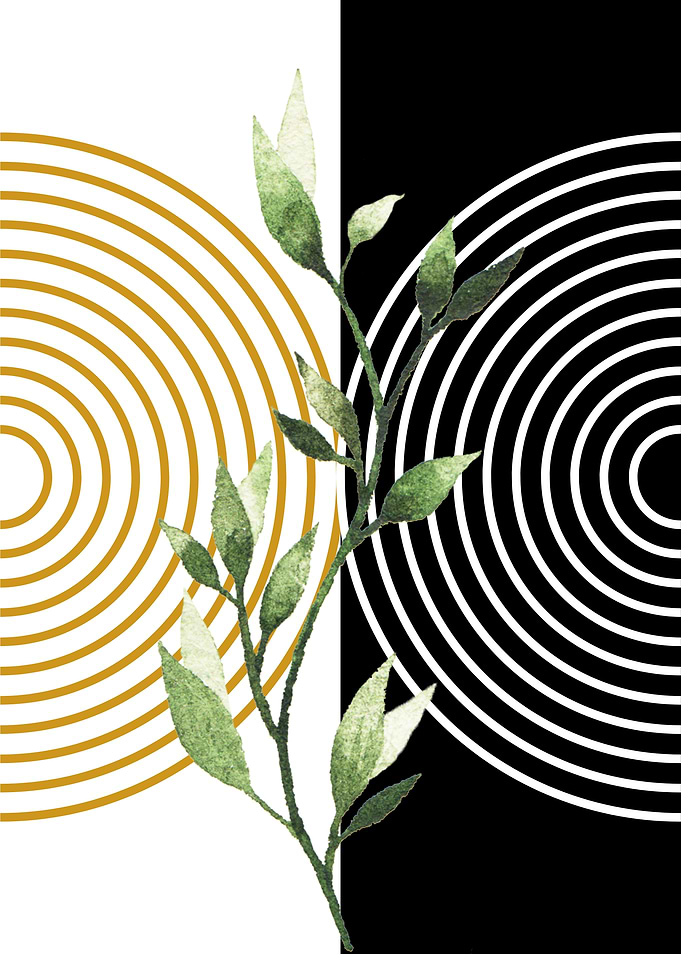 Green Branch with Concentric Circles