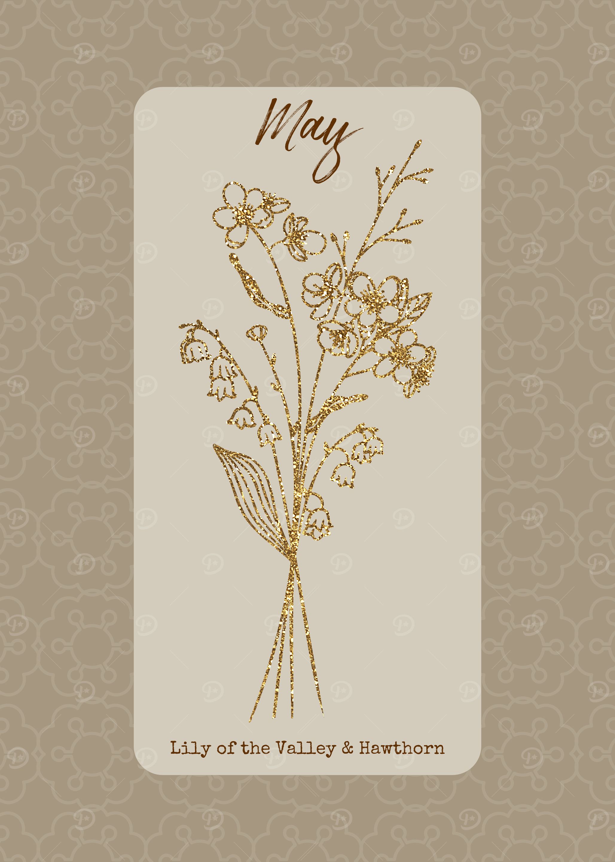 May Birth Flower Lily of the Valley and Hawthorn