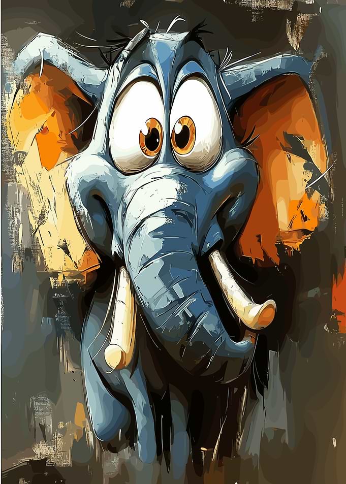 Surprised Elephant Cartoon oil Painting