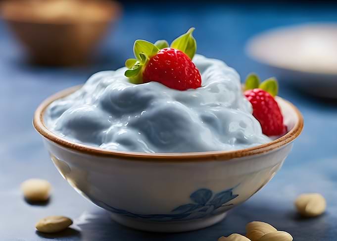 Blue Yogurt with Strawberries