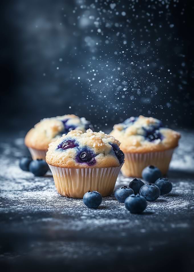 Blueberry Muffins with Powdered Sugar