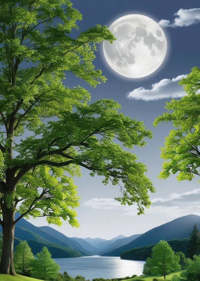Full Moon Over Mountains