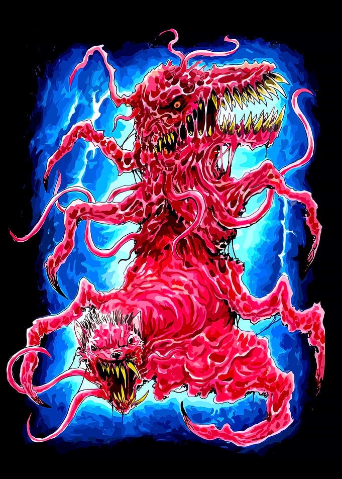 Pink Monster with Sharp Teeth