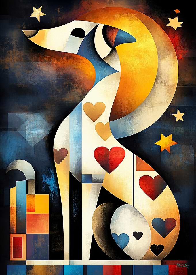 Modern Cubism Dog Poster – Abstract Geometric Canine Art