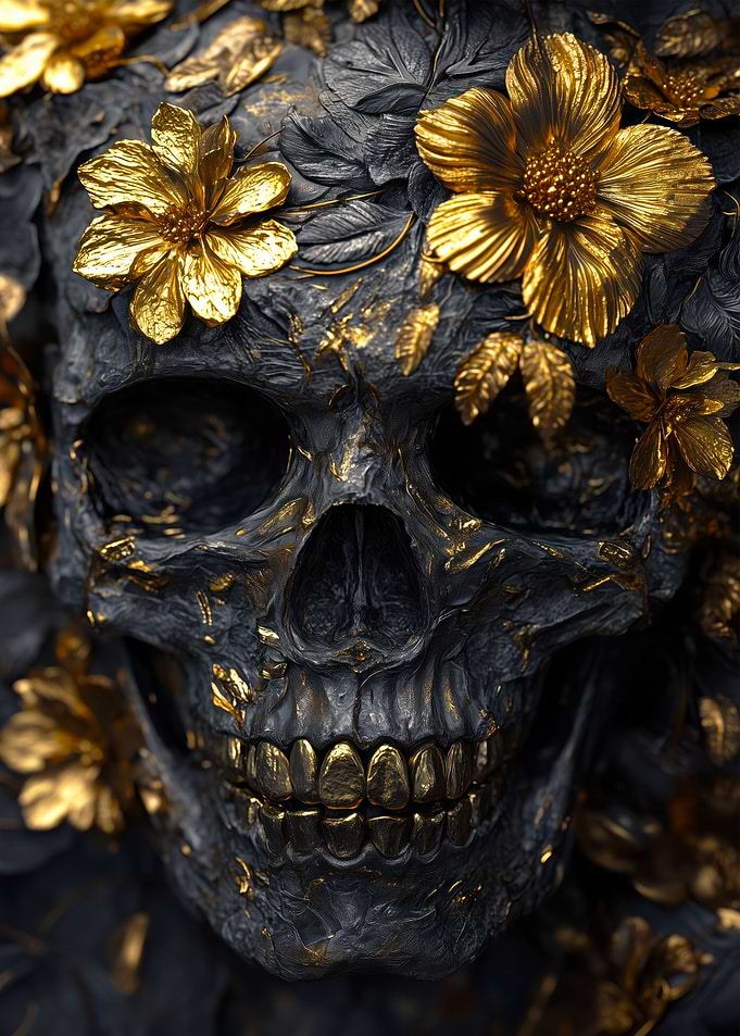 Golden Skull with Flowers