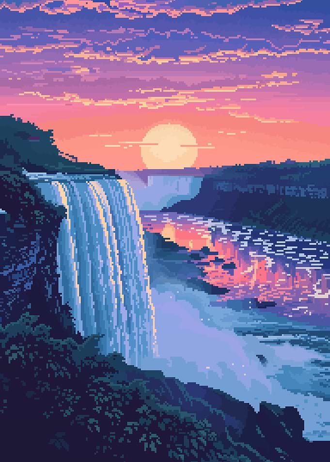Retro Waterfall Pixel Art