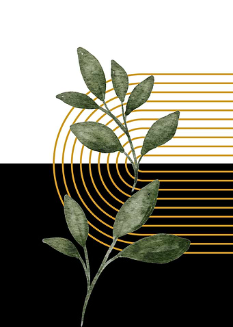 Green Leaves & Gold Lines