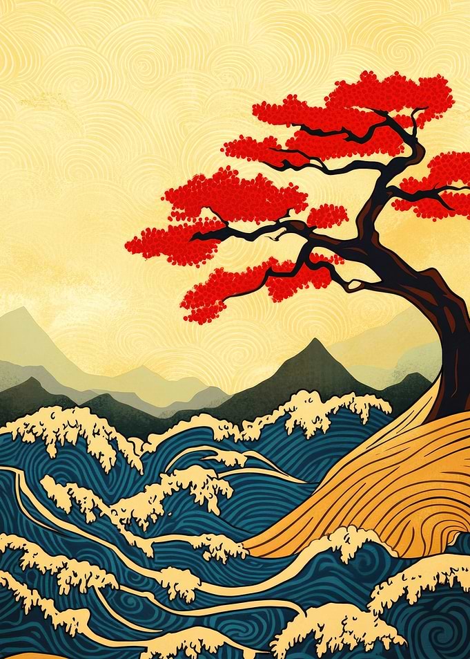 Bonsai Tree over The Waves