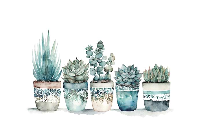 Succulents in Pots Watercolor