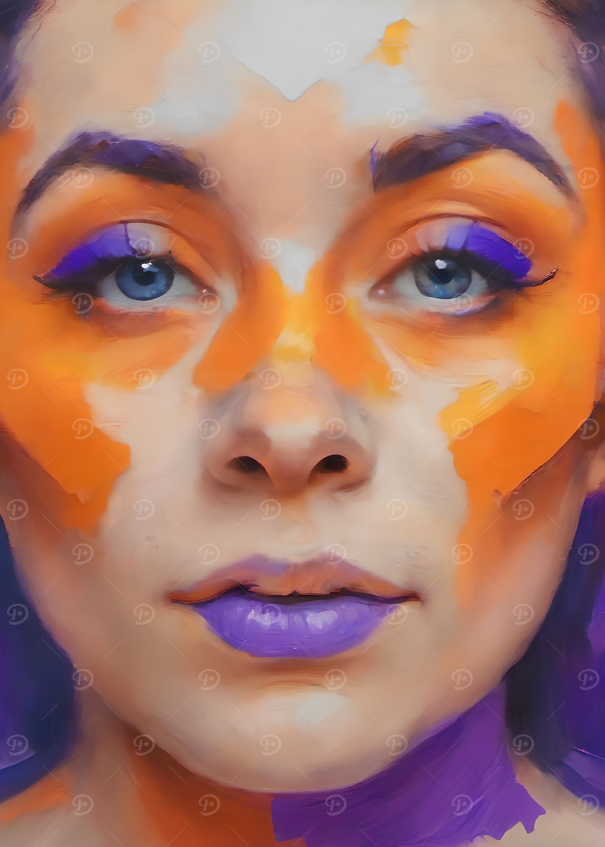 Woman with Orange and Purple Makeup