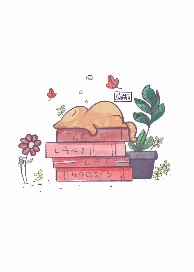 Lazy Cat Napping on Books