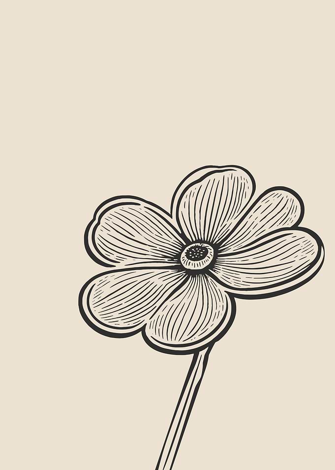 Minimalist Black and White Flower Illustration