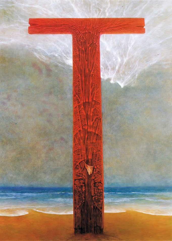 Red T on Beach by Zdzislaw Beksinsk